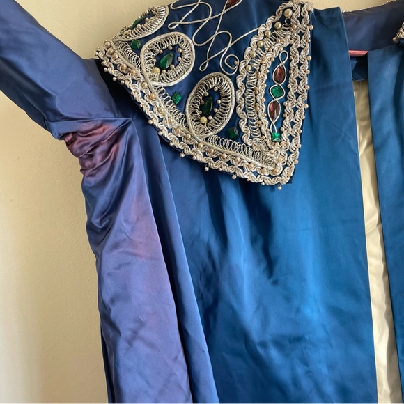 Vintage Handmade Embellished Cloak Coat Royal Blue - Picture 8 of 16